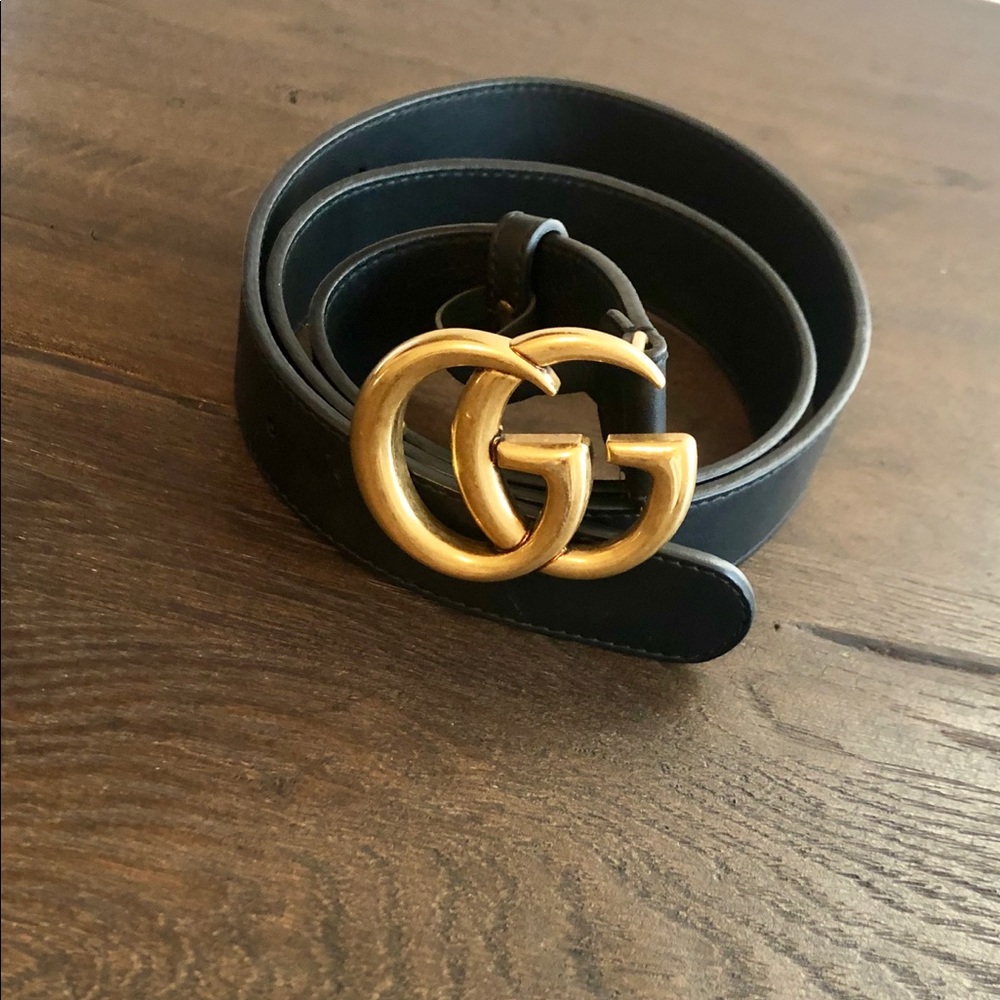 Leather belt with Double G buckle